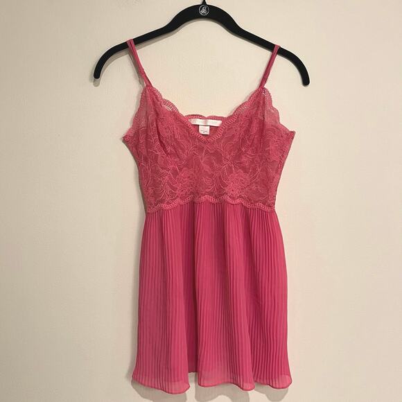 Victoria's Secret Other - Victoria's Secret Lingerie Chemise Babydoll Nightie Lace Top Pleated Pink Small